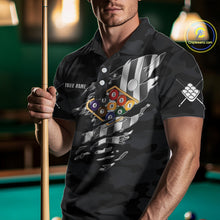 Load image into Gallery viewer, Personalized Camouflage US Flag Billiard Shirt For Men, Funny Patriotic 9 Ball Wings Pool Jersey TDM4479