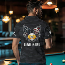 Load image into Gallery viewer, Personalized Camouflage US Flag Billiard Shirt For Men, Funny Patriotic 9 Ball Wings Pool Jersey TDM4479