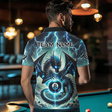 Load image into Gallery viewer, Personalized Thunder Lightning Dragon Billiard Shirt For Men, Blue 8 Ball Pool Team Jersey TDM4480