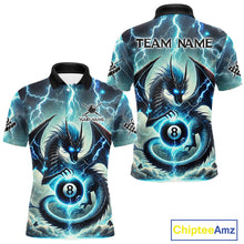Load image into Gallery viewer, Personalized Thunder Lightning Dragon Billiard Shirt For Men, Blue 8 Ball Pool Team Jersey TDM4480