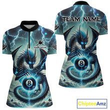 Load image into Gallery viewer, Personalized Thunder Lightning Dragon Billiard Shirt For Women, Blue 8 Ball Pool Team Jersey TDM4480
