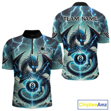 Load image into Gallery viewer, Personalized Thunder Lightning Dragon Billiard Shirt For Men, Blue 8 Ball Pool Team Jersey TDM4480