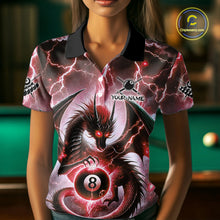 Load image into Gallery viewer, Personalized Thunder Lightning Dragon Billiard Shirt For Women, Red 8 Ball Pool Team Jersey TDM4481