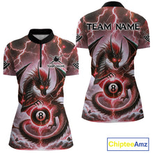 Load image into Gallery viewer, Personalized Thunder Lightning Dragon Billiard Shirt For Women, Red 8 Ball Pool Team Jersey TDM4481