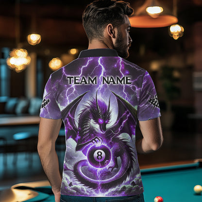 Personalized Purple Thunder Lightning Dragon Billiard Shirt For Men, Best 8 Ball Pool Team Jersey TDM4482