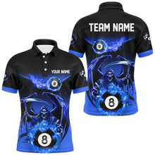 Load image into Gallery viewer, Blue Death Skeleton Flame 8 Ball Pool Billiard Shirts For Men Custom Billiard League Team Jerseys TDM2646