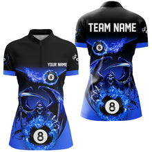 Load image into Gallery viewer, Blue Death Skeleton Flame 8 Ball Pool Billiard Shirts For Women Custom Billiard League Team Jerseys TDM2646