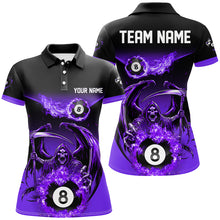 Load image into Gallery viewer, Purple Death Skeleton Flame 8 Ball Pool Billiard Shirts For Women Custom Billiard League Team Jerseys TDM2647