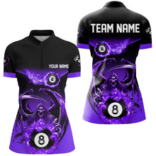 Load image into Gallery viewer, Purple Death Skeleton Flame 8 Ball Pool Billiard Shirts For Women Custom Billiard League Team Jerseys TDM2647