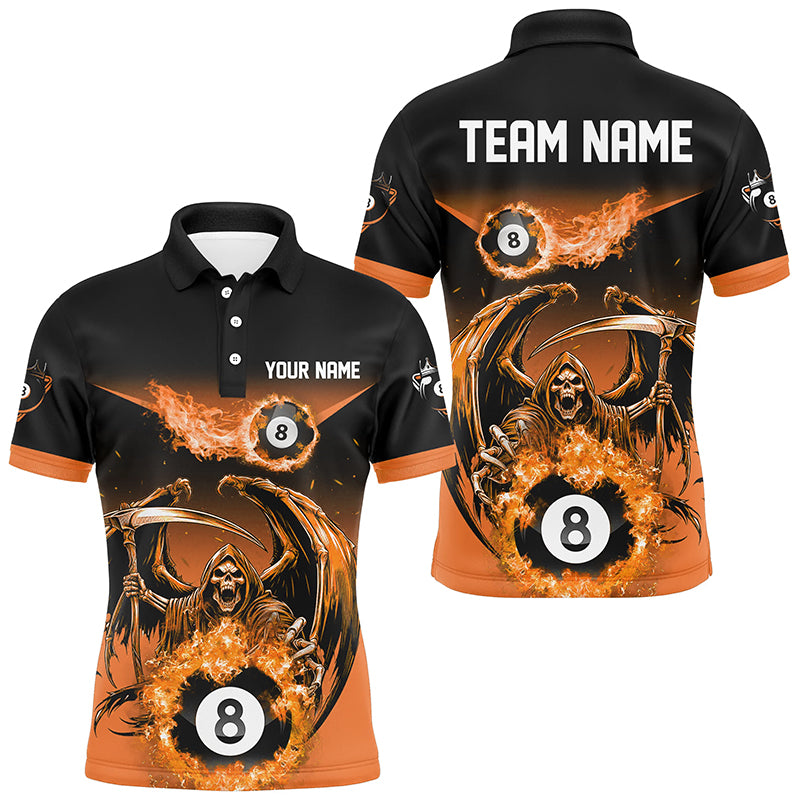 Orange Death Skeleton Flame 8 Ball Pool Billiard Shirts For Men Custom Billiard League Team Jerseys TDM2648