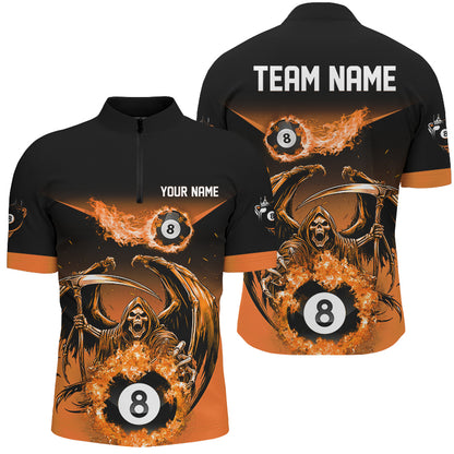 Orange Grim Reaper Flame 8 Ball Pool Billiard Shirts For Men Custom Billiard League Team Jerseys TDM2648