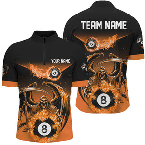 Orange Death Skeleton Flame 8 Ball Pool Billiard Shirts For Men Custom Billiard League Team Jerseys TDM2648