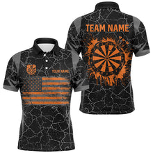 Load image into Gallery viewer, Personalized Orange Retro US Flag Patriotic Men Dart Shirts, Crack Pattern Grunge Dart Jerseys TDM2649