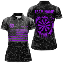 Load image into Gallery viewer, Personalized Purple Retro US Flag Patriotic Women Dart Shirts, Crack Pattern Grunge Dart Jerseys TDM2650