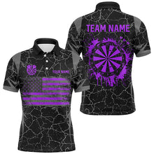 Load image into Gallery viewer, Personalized Purple Retro US Flag Patriotic Men Dart Shirts, Crack Pattern Grunge Dart Jerseys TDM2650