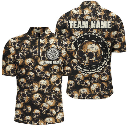 Personalized Retro Skull Pattern Darts Shirts For Men Custom Scary Darts Jerseys, Darts Uniform TDM2654