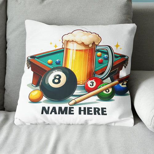 Funny Billiard And Beer Personalized White Pillow, Billiard Cute Pillows TDM0842