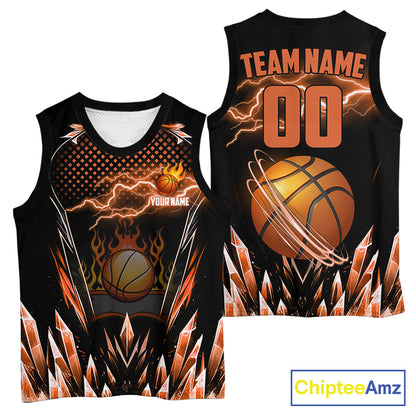 Orange Icy Lightning Basketball Shirt Custom Name And Number Basketball Jerseys For Team TDM5630
