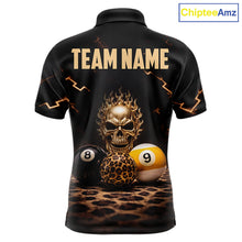 Load image into Gallery viewer, Black And Golden 8 Ball &amp; 9 Ball Skull Billiard Shirt For Men Custom Leopard Pool Team Jersey TDM5997