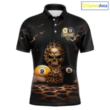 Load image into Gallery viewer, Black And Golden 8 Ball &amp; 9 Ball Skull Billiard Shirt For Men Custom Leopard Pool Team Jersey TDM5997