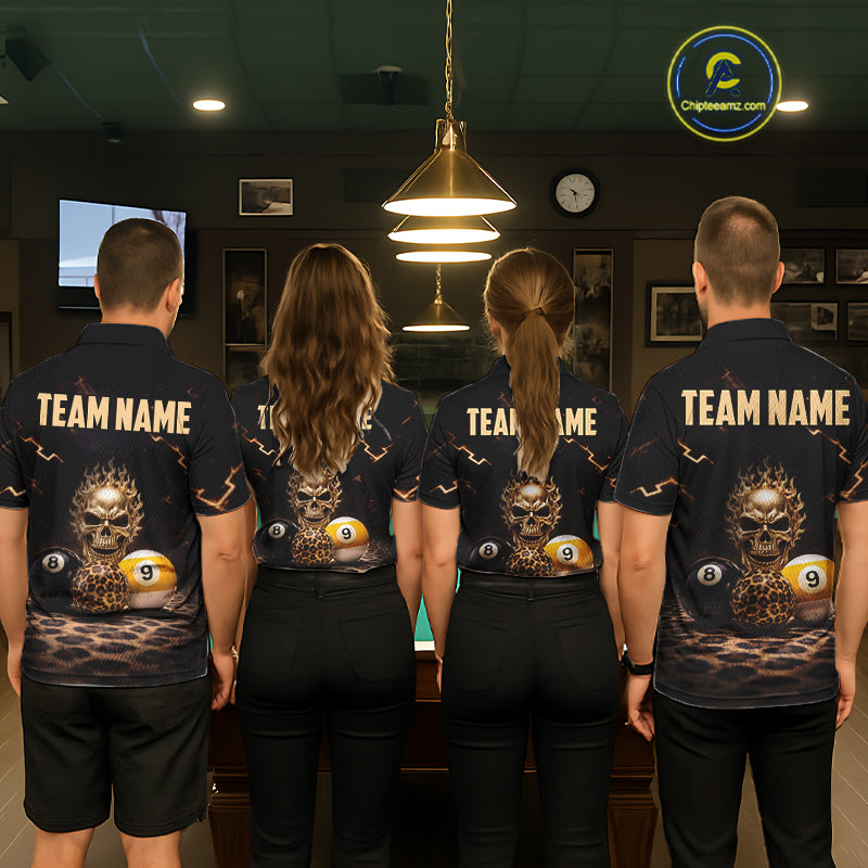 Black And Golden 8 Ball & 9 Ball Skull Billiard Shirt For Men Custom Leopard Pool Team Jersey TDM5997