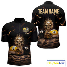 Load image into Gallery viewer, Black And Golden 8 Ball &amp; 9 Ball Skull Billiard Shirt For Men Custom Leopard Pool Team Jersey TDM5997