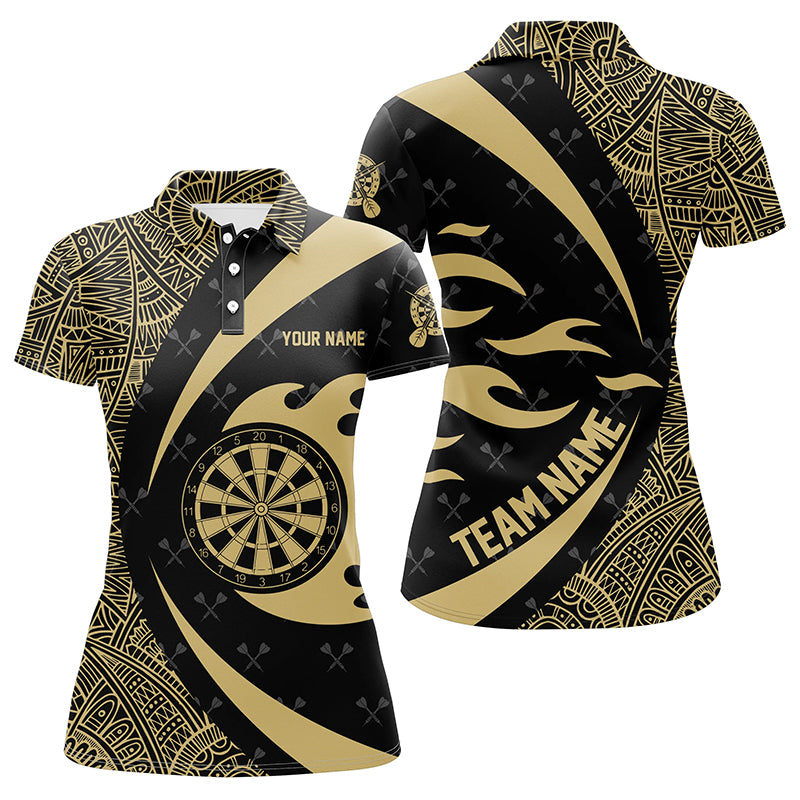 Personalized Yellow And Black Tribal Pattern Darts Women Polo Shirts Custom Unique Darts Team Jersey TDM1357