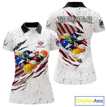 Load image into Gallery viewer, Patriotic American Flag Grunge Billiard Jersey For Women Custom Billiard Shirt Polo &amp; 1/4 Zip |White TDM3819
