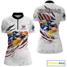 Load image into Gallery viewer, Patriotic American Flag Grunge Billiard Jersey For Women Custom Billiard Shirt Polo &amp; 1/4 Zip |White TDM3819