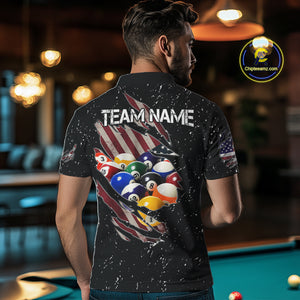 Patriotic American Flag Grunge Billiard Jersey For Men Custom Billiard Shirt Polo & 1/4 Zip |Black TDM3820
