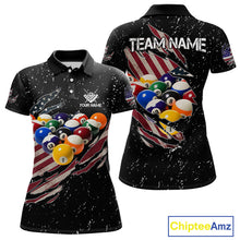 Load image into Gallery viewer, Patriotic American Flag Grunge Billiard Jersey For Women Custom Billiard Shirt Polo &amp; 1/4 Zip |Black TDM3820