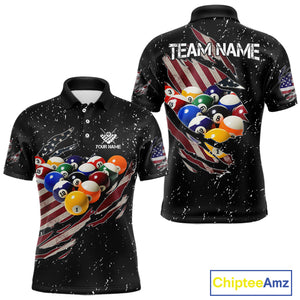 Patriotic American Flag Grunge Billiard Jersey For Men Custom Billiard Shirt Polo & 1/4 Zip |Black TDM3820