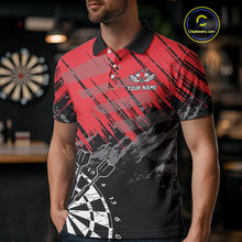 Load image into Gallery viewer, Red Black Grunge Darts Shirts For Men Custom Dart Jersey With Pocket Option TDM4107