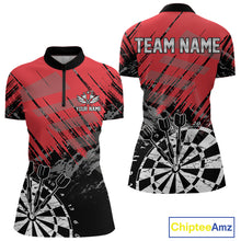 Load image into Gallery viewer, Red Black Grunge Darts Shirts For Women Custom Dart Jersey With Pocket Option TDM4107