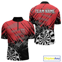 Load image into Gallery viewer, Red Black Grunge Darts Shirts For Men Custom Dart Jersey With Pocket Option TDM4107