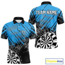 Load image into Gallery viewer, Blue Black Grunge Darts Shirts For Men Custom Dart Jersey With Pocket Option TDM4108