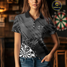 Load image into Gallery viewer, Grey Black Grunge Dart Shirts For Women Custom Dart Jersey With Pocket Option TDM4109