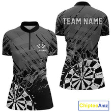 Load image into Gallery viewer, Grey Black Grunge Dart Shirts For Women Custom Dart Jersey With Pocket Option TDM4109