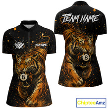 Load image into Gallery viewer, Personalized grunge tiger 8 ball pool billiard quarter zip shirt for women, custom pool team jersey and league apparel.