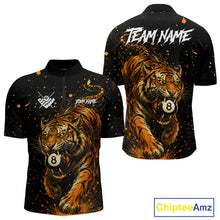 Load image into Gallery viewer, Personalized grunge lion 8 ball billiard quarter zip shirt for men, custom pool team jersey and league apparel.