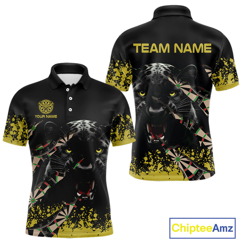 Grunge Black Yellow Panther Dart Shirt For Men Custom Dart Jersey Team Polo & Quarter Zip TDM4484
