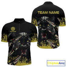 Load image into Gallery viewer, Grunge Black Yellow Panther Dart Shirt For Men Custom Dart Jersey Team Polo &amp; Quarter Zip TDM4484