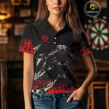 Load image into Gallery viewer, Grunge Black And Red Panther Dart Shirt For Women Custom Dart Jersey Team Polo &amp; Quarter Zip TDM4485
