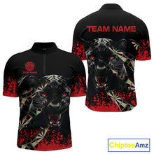 Load image into Gallery viewer, Grunge Black And Red Panther Dart Shirt For Men Custom Dart Jersey Team Polo &amp; Quarter Zip TDM4485