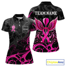 Load image into Gallery viewer, Pink Black Custom Breast Cancer Wings Dart Shirt For Women With Pocket Option TDM4491