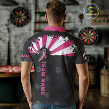 Load image into Gallery viewer, Personalized Pink Ribbon Darts Shirt For Men Custom Breast Cancer Awareness Darts Team Jersey TDM4492
