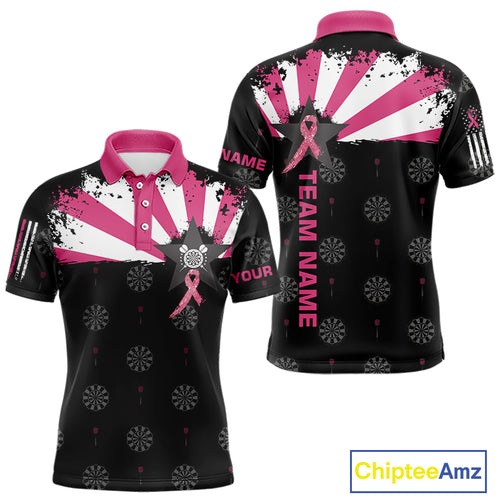 Personalized Pink Ribbon Darts Shirt For Men Custom Breast Cancer Awareness Darts Team Jersey TDM4492