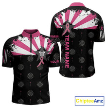 Load image into Gallery viewer, Personalized Pink Ribbon Darts Shirt For Men Custom Breast Cancer Awareness Darts Team Jersey TDM4492