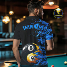 Load image into Gallery viewer, Blue Flaming Funny Yin-Yang 8 Ball &amp; 9 Ball Billiard Shirt For Men Custom Pool Team Jerseys TDM4711
