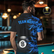 Load image into Gallery viewer, Personalized Blue Flaming 8 Ball Billiard Shirt For Men Custom Pool Team Jersey Polo &amp; 1/4 Zip TDM4712